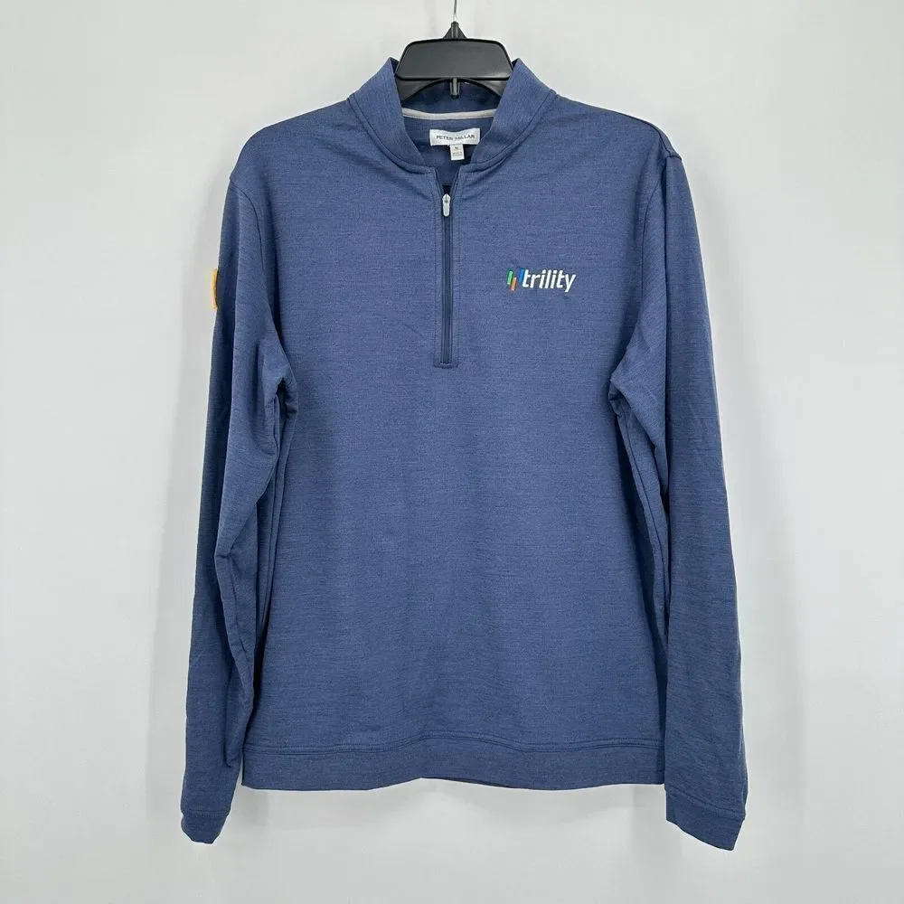 Peter Millar Quarter Zip Pullover Men M Blue Trility Logo Golf Activewear Preppy